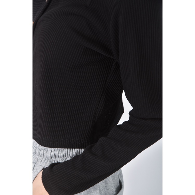 (M) 【安于晴Charlene私服】質感棉質黑色長袖上衣二手衣, , large