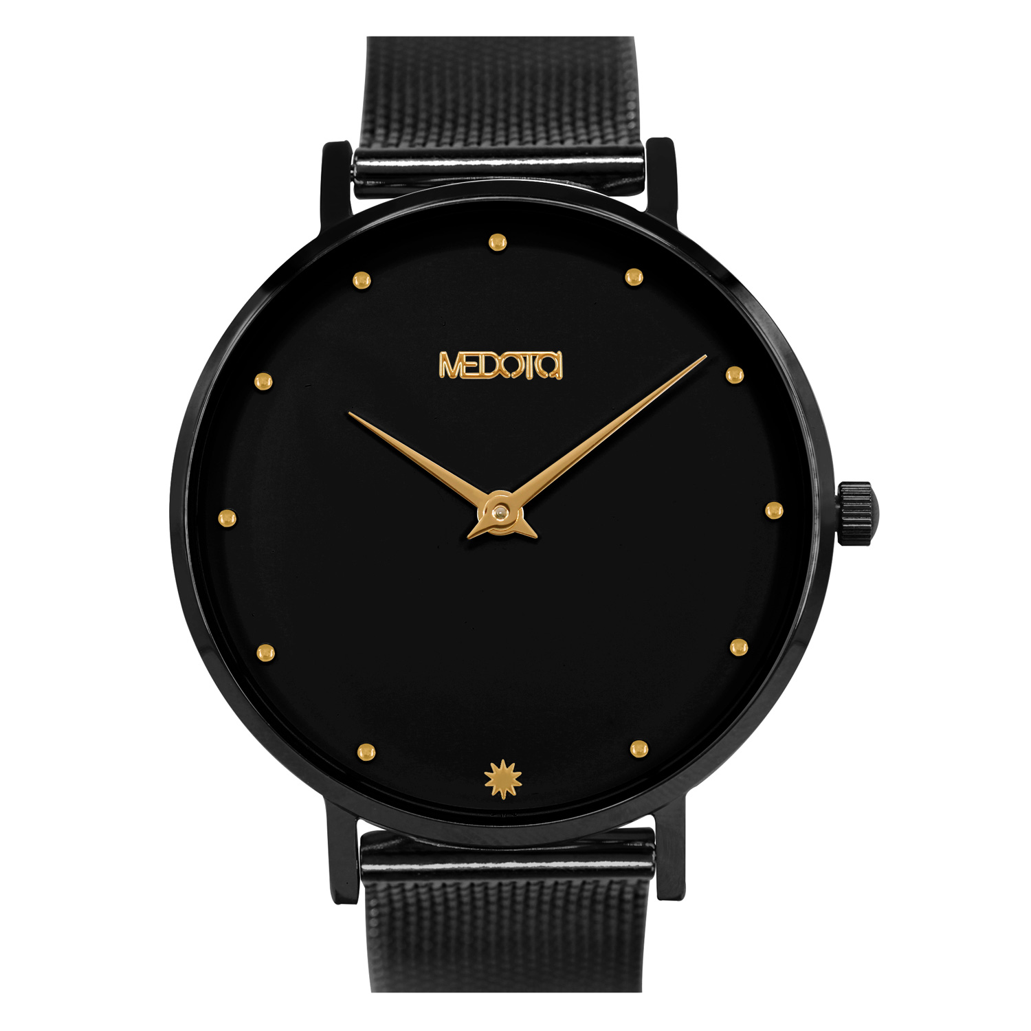 [MEDOTA] Mini Chica minimalist 36mm dial mesh band ladies watch-Black&Gold / LH-10302, , large