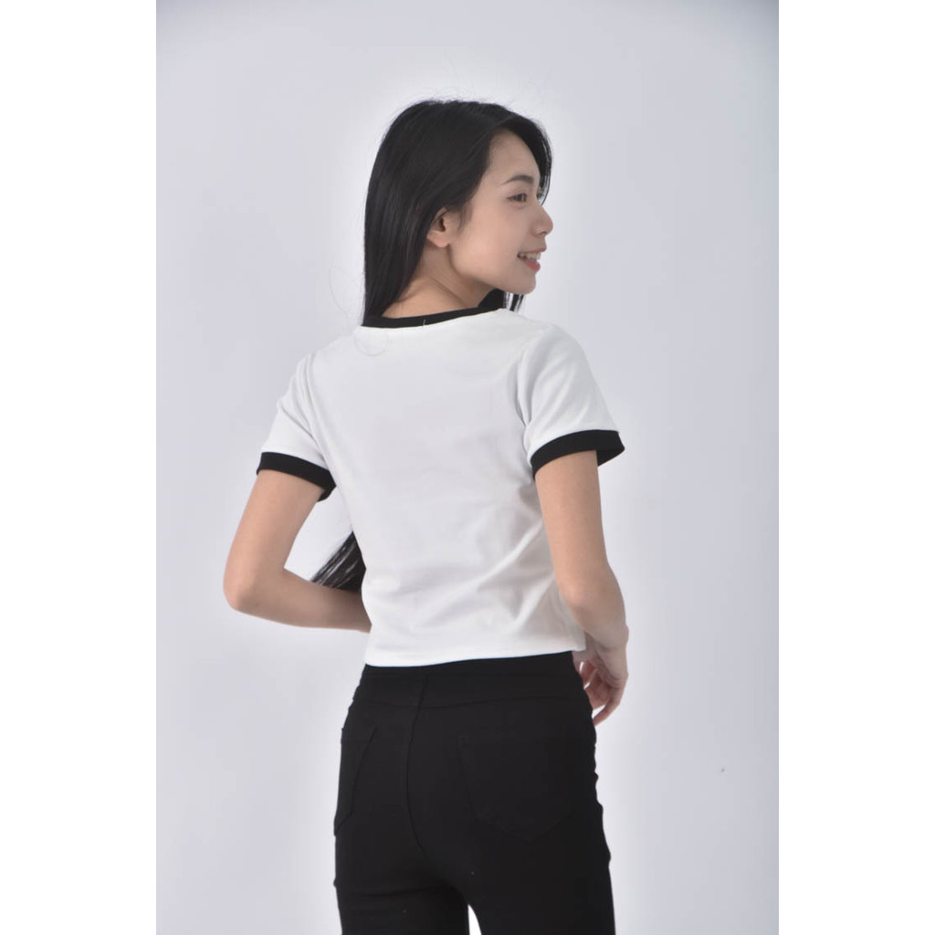 (S) 【粿粿私服】l 16撞色白色短袖上衣二手衣, , large