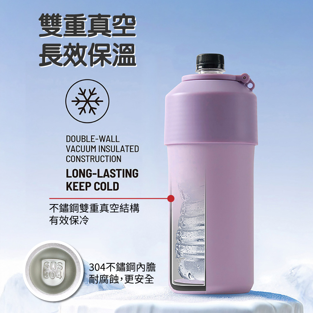 冰感鎖溫飲料瓶保冰杯 900-1000ml(贈專用掛繩), , large