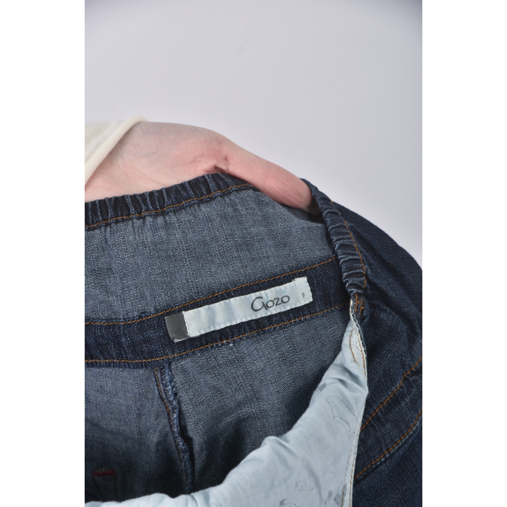 (3XL) gozo丹寧牛仔吊帶抽繩藍色連身裝二手衣, , large