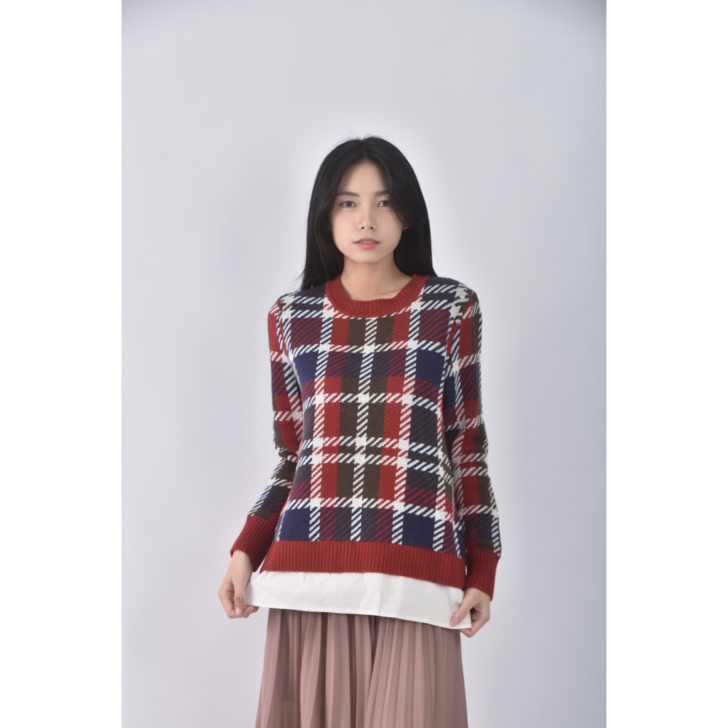 (L) emilie louis羊毛拼接紅色長袖上衣二手衣