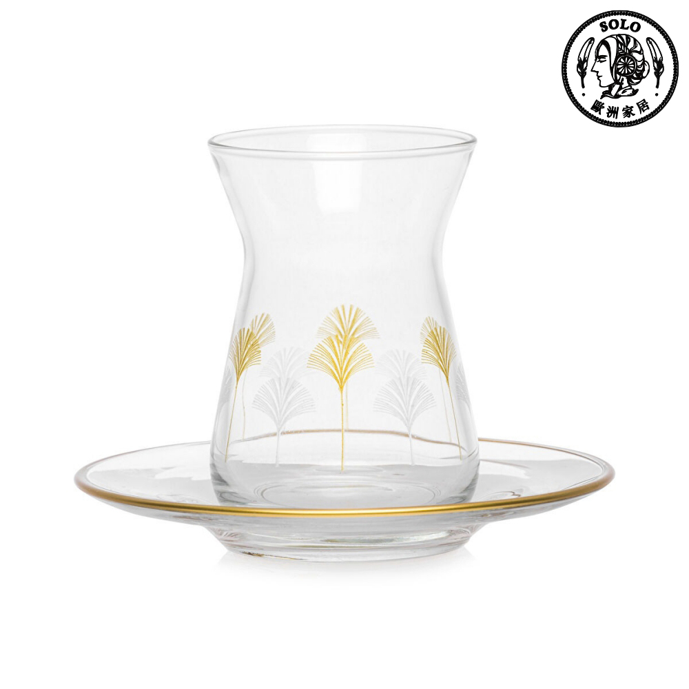 【SOLO歐洲家居】LCW Home 土耳其製 130ml 金棕棕櫚玻璃茶杯四件組, , large