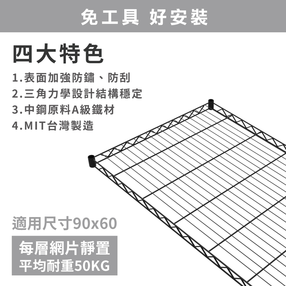 【KIWISH】90X60X180CM五層置物架 單層平均荷重50KG 層架 鐵架 貨架 鐵力士架, , large