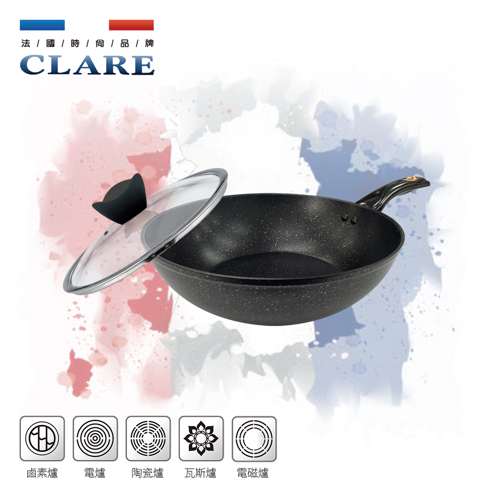 CLARE 可蕾爾 典鑽不粘炒鍋鑄造炒鍋IH附蓋 32cm-Leidea樂德兒, , large