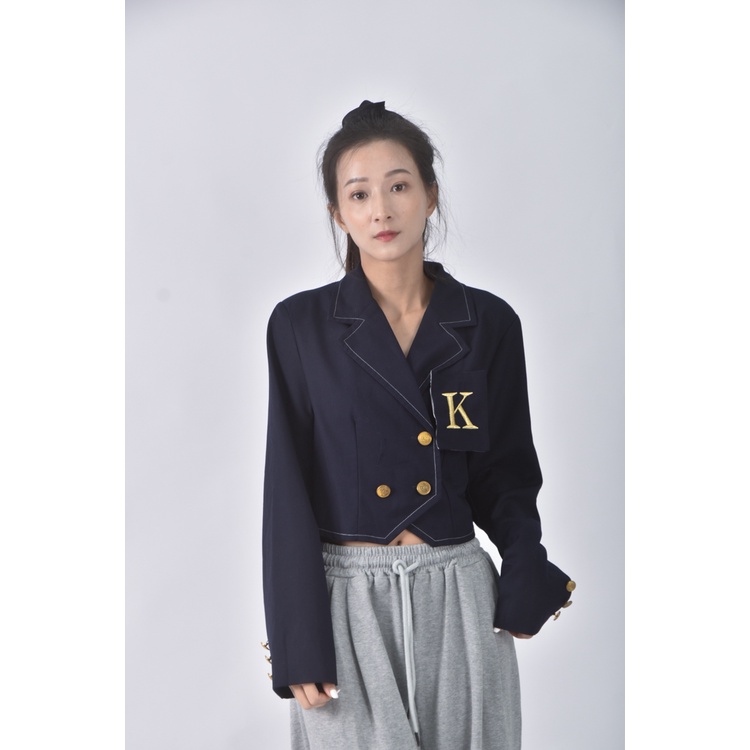 (S) 【安于晴Charlene私服】質感西裝字母藍色外套二手衣, , large