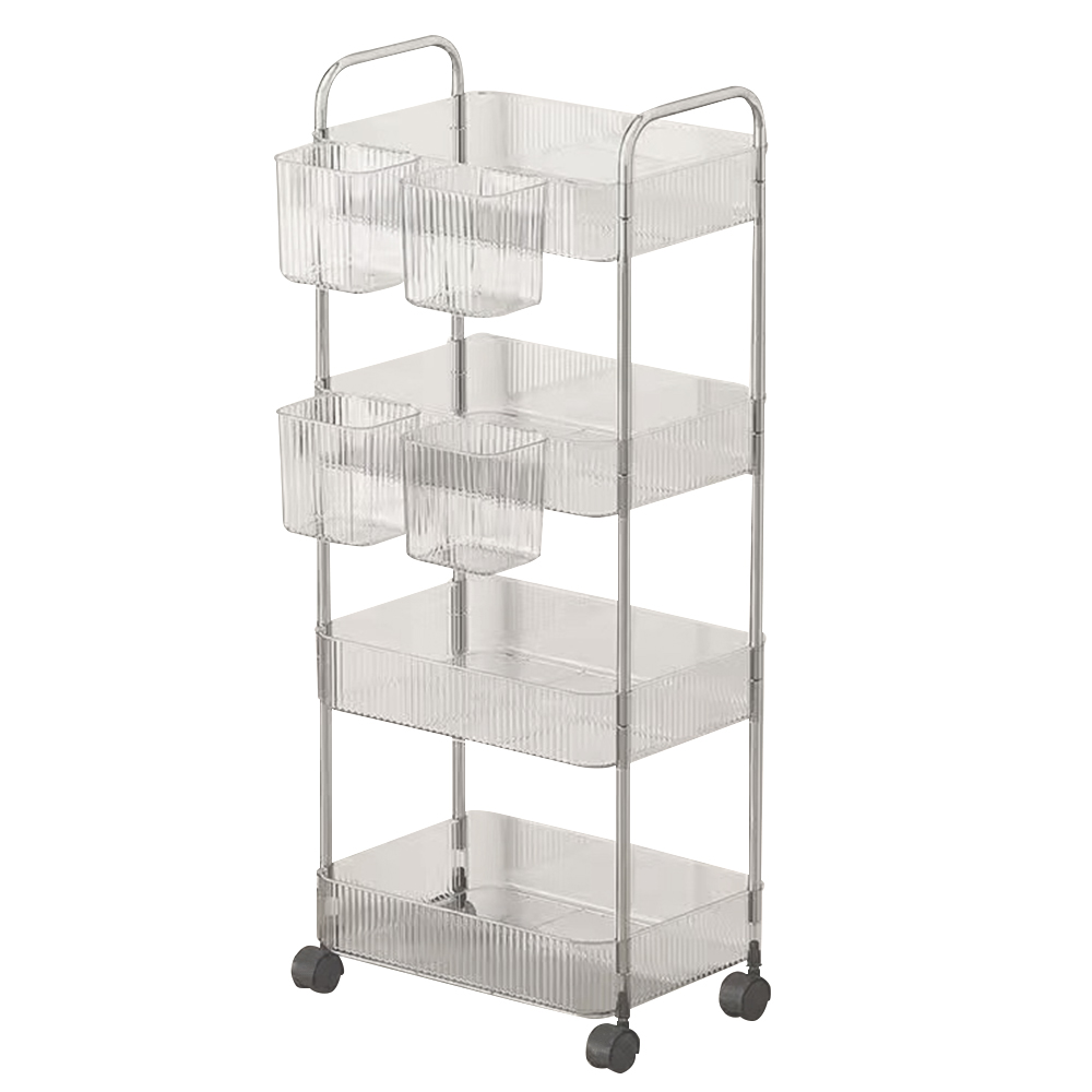 [ENNE] Simple style four-layer storage acrylic storage cart with four transparent hanging baskets (cart/trolley/storage rack/shelf/tool ​​cart/mobile/tool ​​rack/storage/cabinet/shelf) (F0032-4), , large
