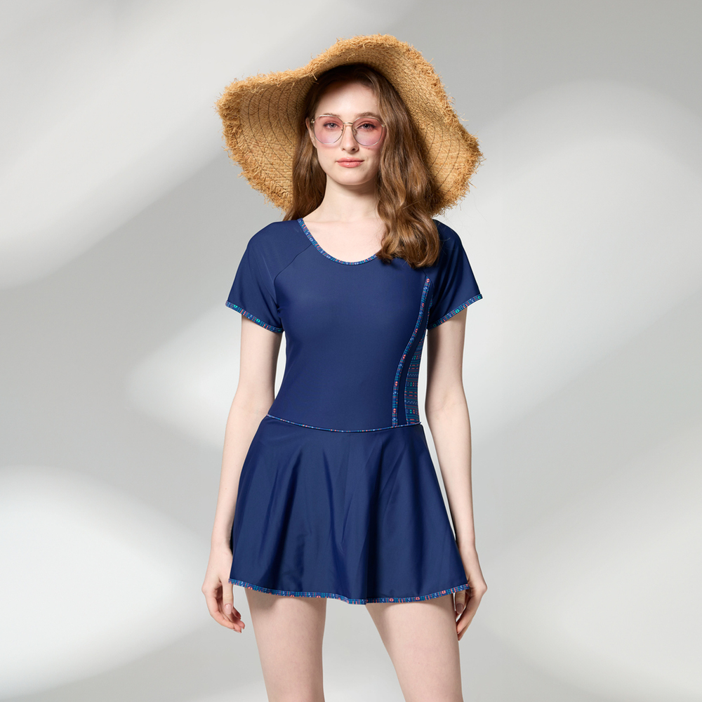 莫妮娜 台灣製 女孩 顯瘦連身裙泳裝 加大尺碼, , large