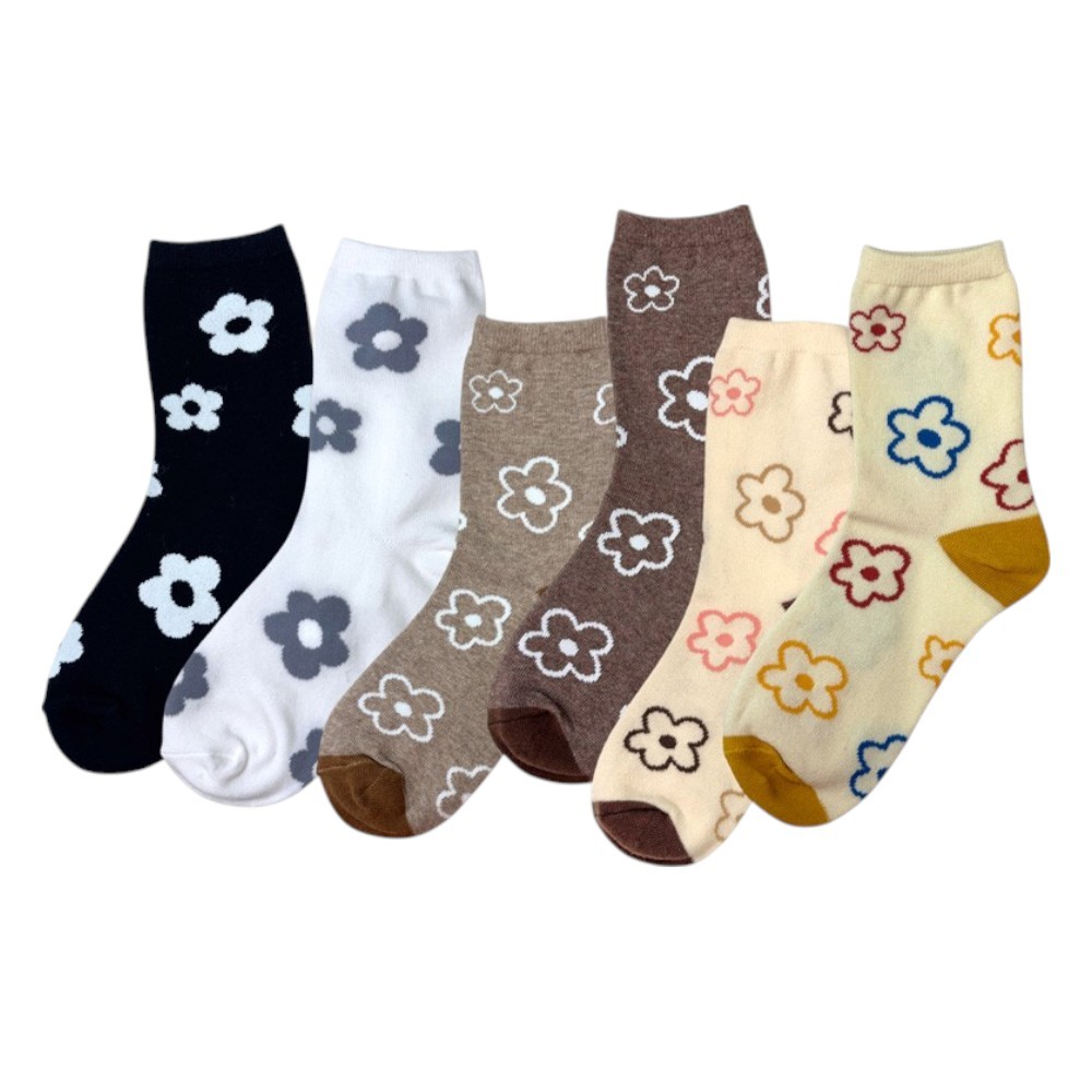 【D&G】花朵女襪<彩色咖啡>D598 短襪 中筒襪 穿搭襪, , large