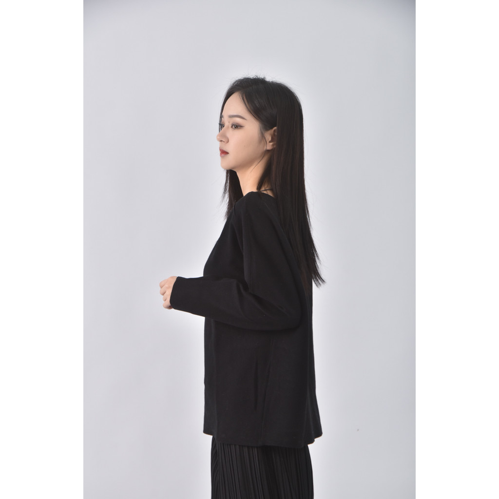 (XL) glordano圓領黑色長袖上衣二手衣, , large