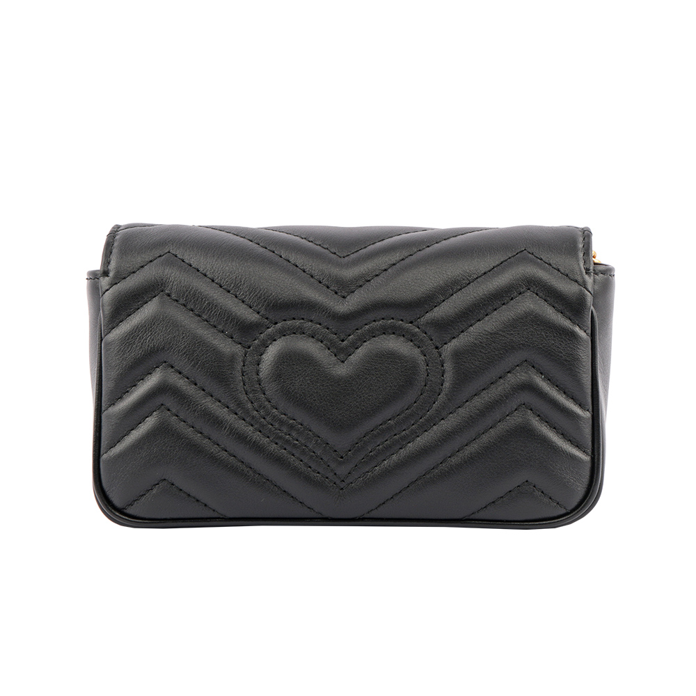 GUCCI GG Marmont牛皮翻蓋肩背/斜背鏈包(mini款)/黑色, , large