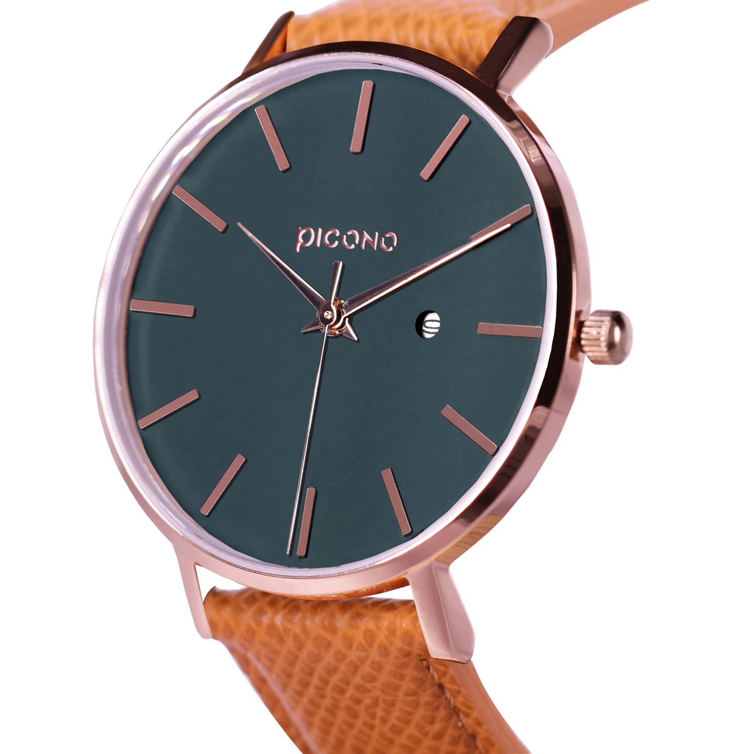 【PICONO】Siempre minimalist brown leather strap couple watch-Dark green / SI-11002 Ladies, , large