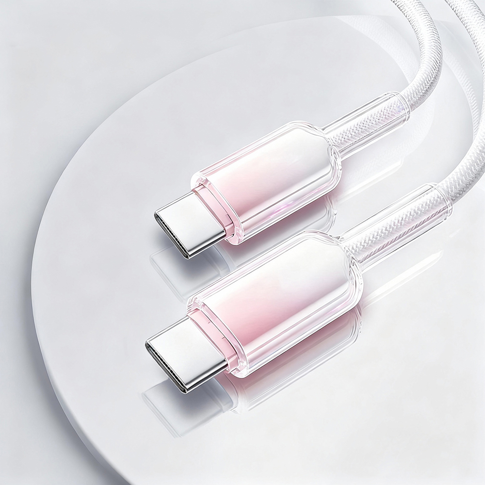 【樂樂】PD60W冰晶頭彩色编織快充線 C to C 1M 灰白粉