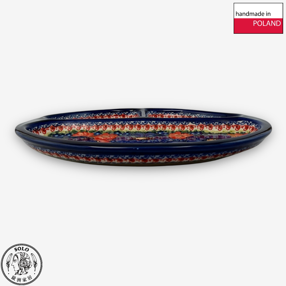 【SOLO歐洲家居】波蘭製 Cerraf 波蘭陶 28cm 分隔盤 赤藍芳華系列, , large