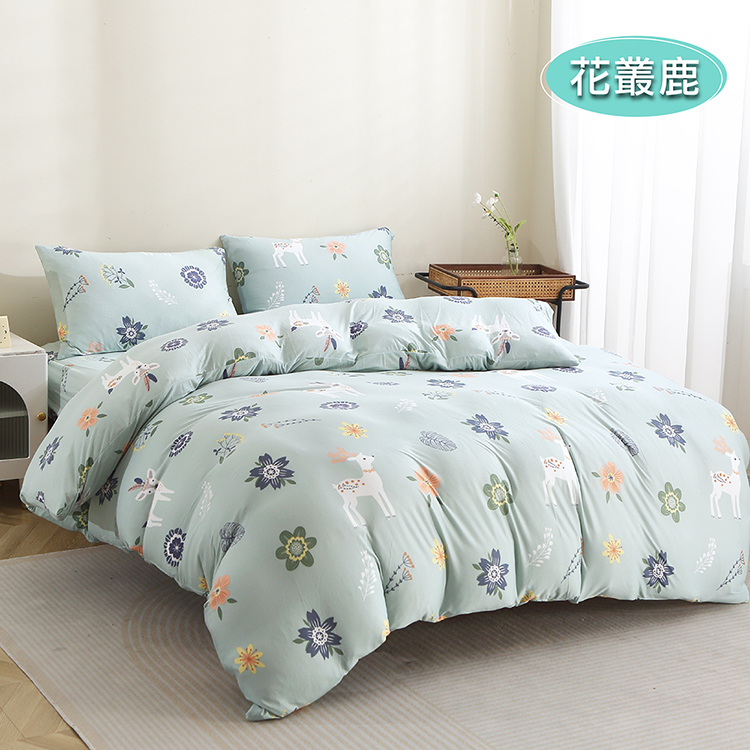 INDIAN_大和針織抗菌雙人床包兩用被組-花叢鹿