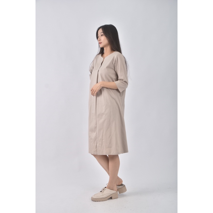 (S) uniqlo質感棉質純棉杏色洋裝二手衣, , large
