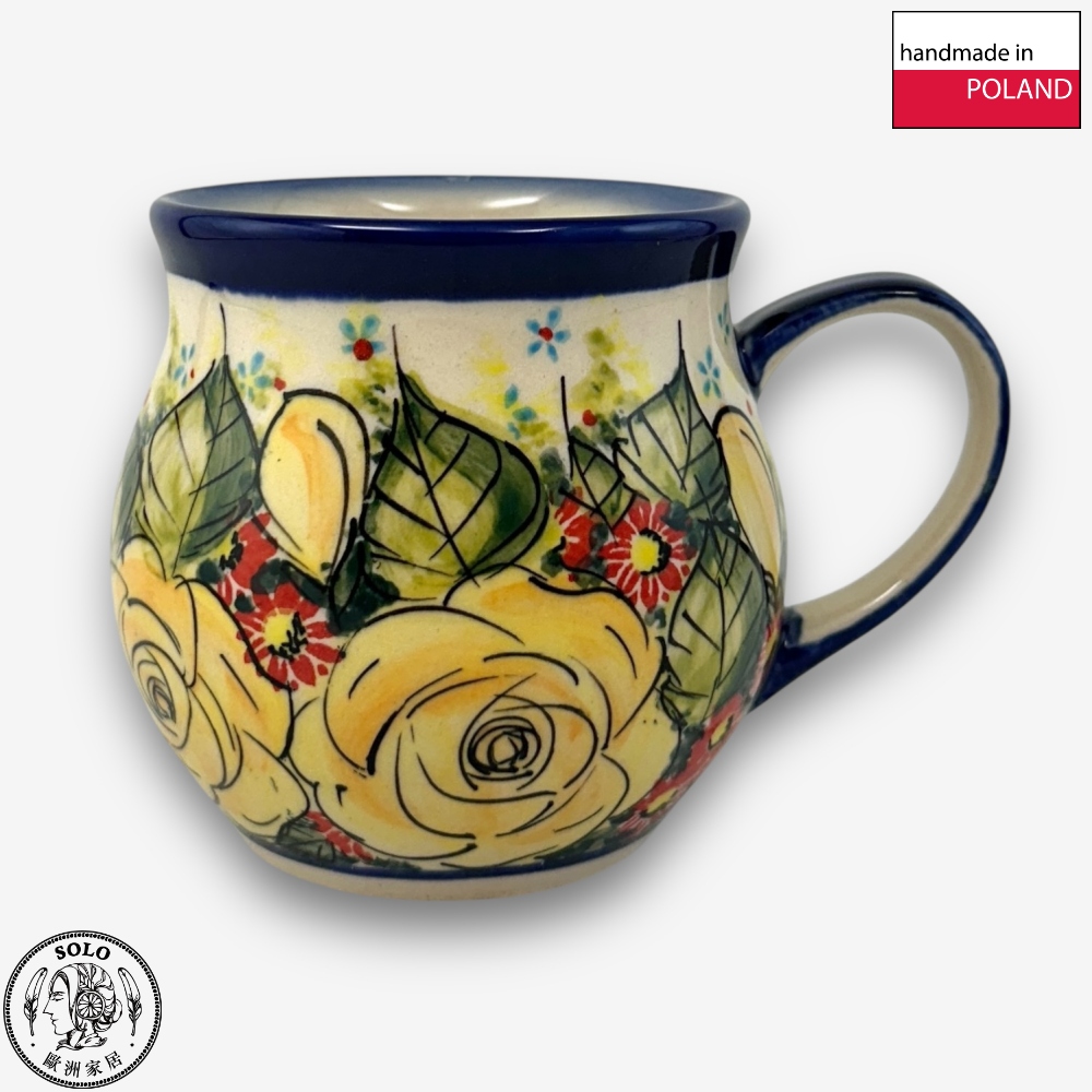 【SOLO歐洲家居】波蘭製 Cerraf 波蘭陶 350ml 胖胖杯 馬克杯 水杯 咖啡杯 晨光黃薔系列, , large