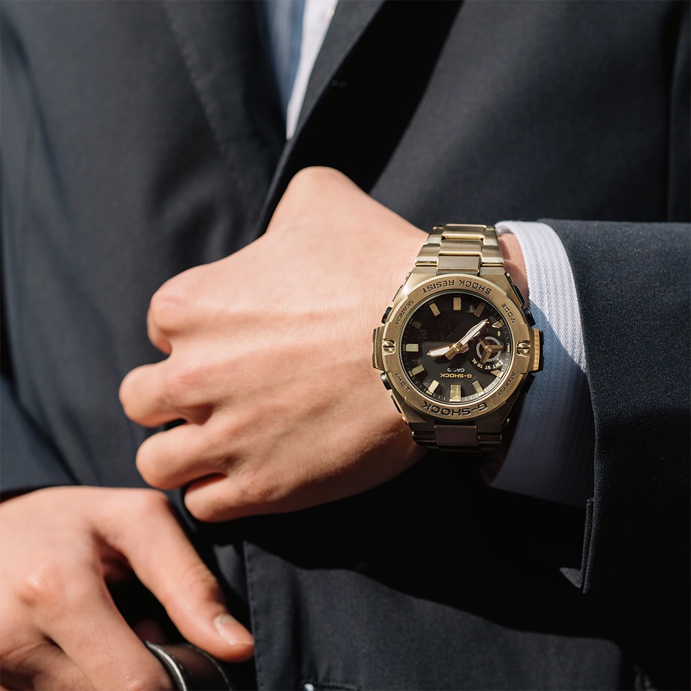 CASIO 卡西歐 G-SHOCK 太陽能電力藍芽 碳纖維核心防護構造手錶 GST-B500GD-9A, , large