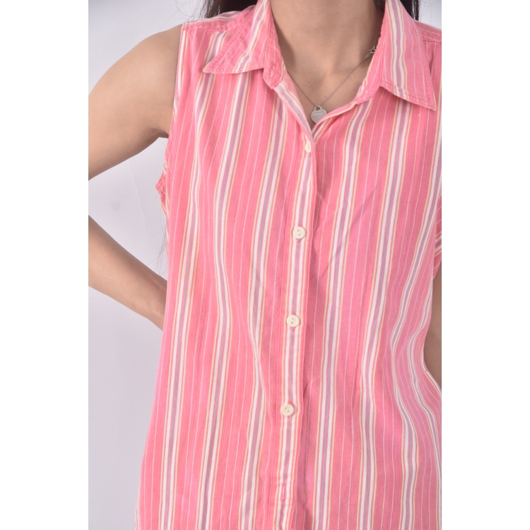 (M) net棉質純棉條紋粉色上衣二手衣, , large