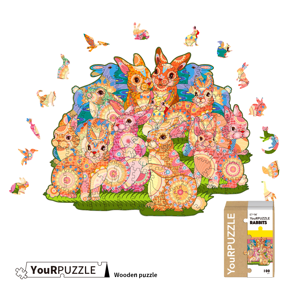  [Brick Republic]YouRPUZZLE Taiwan Stock – Bunny Gathering Puzzle (Certified Wooden Animal Puzzle), , large