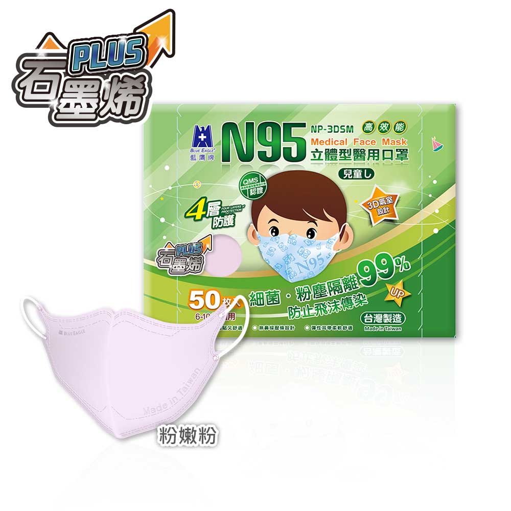 【Blue Eagle】N95 Graphene 3D Kids Medical Face Mask Blue Bear (Ages 6-10), , large