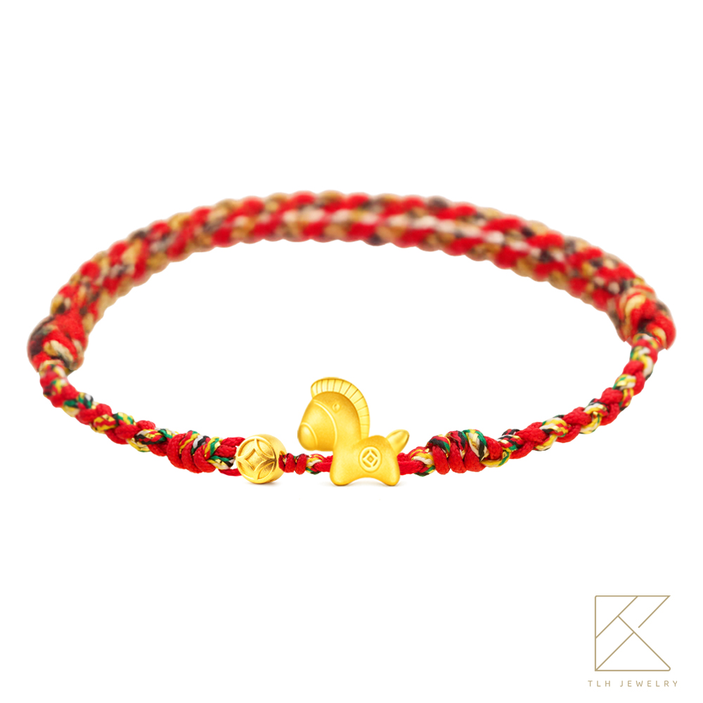 【TLH】黃金墜 純金999 馬尼攏總來 五彩繩開運編織手鍊 約重0.06錢&plusmn;0.01 隨機贈送馬年御守 (馬年 過年 送禮), , large