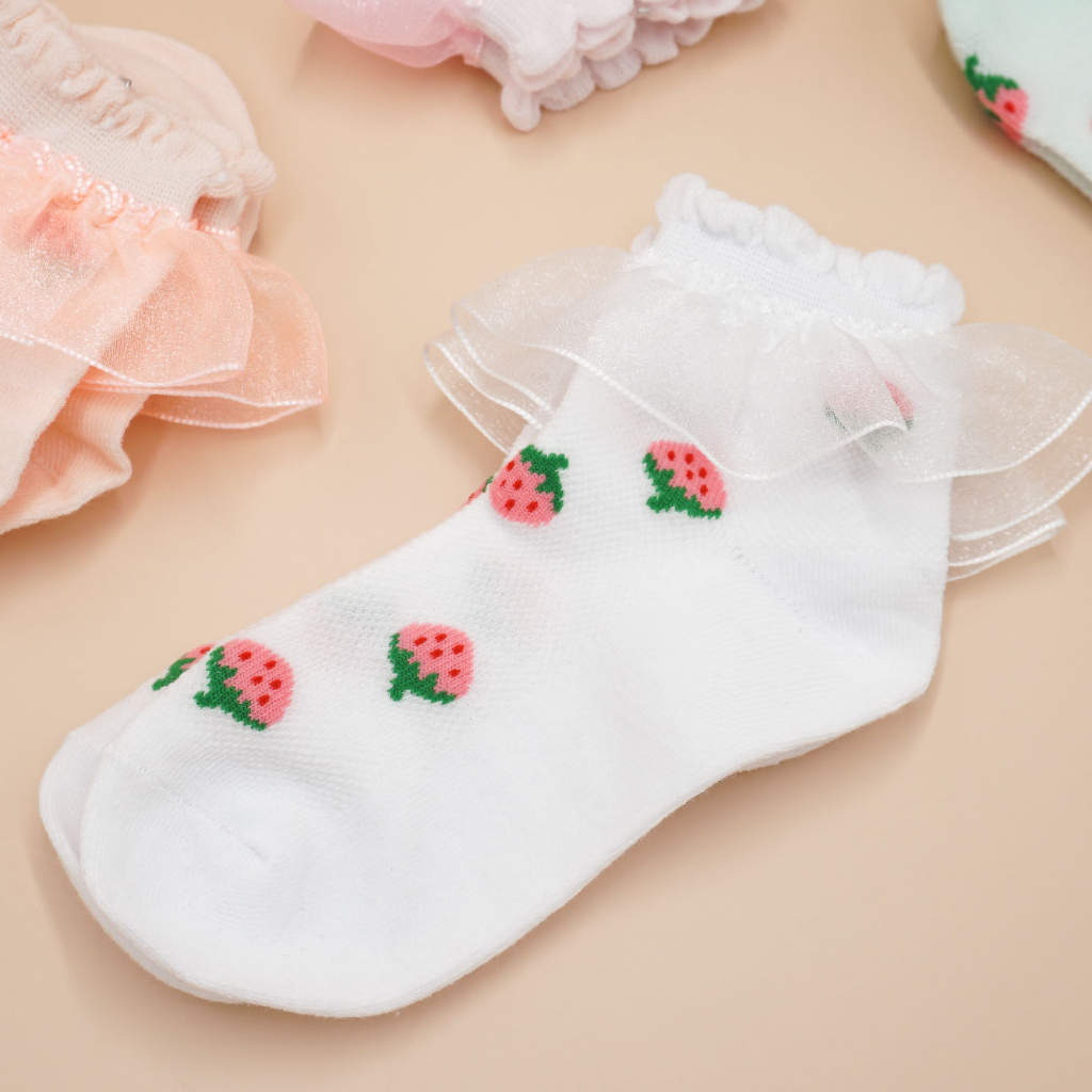 [Kaimei Cotton Industry] 12 pairs set, random and excellent, MIT made in Taiwan, pure cotton comfortable styling children's socks, strawberry lace style, 14-17cm, , large