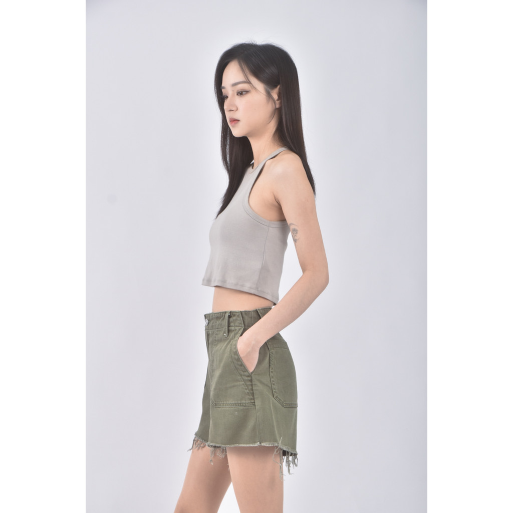 (M) paige丹寧牛仔質感綠色短褲二手衣, , large