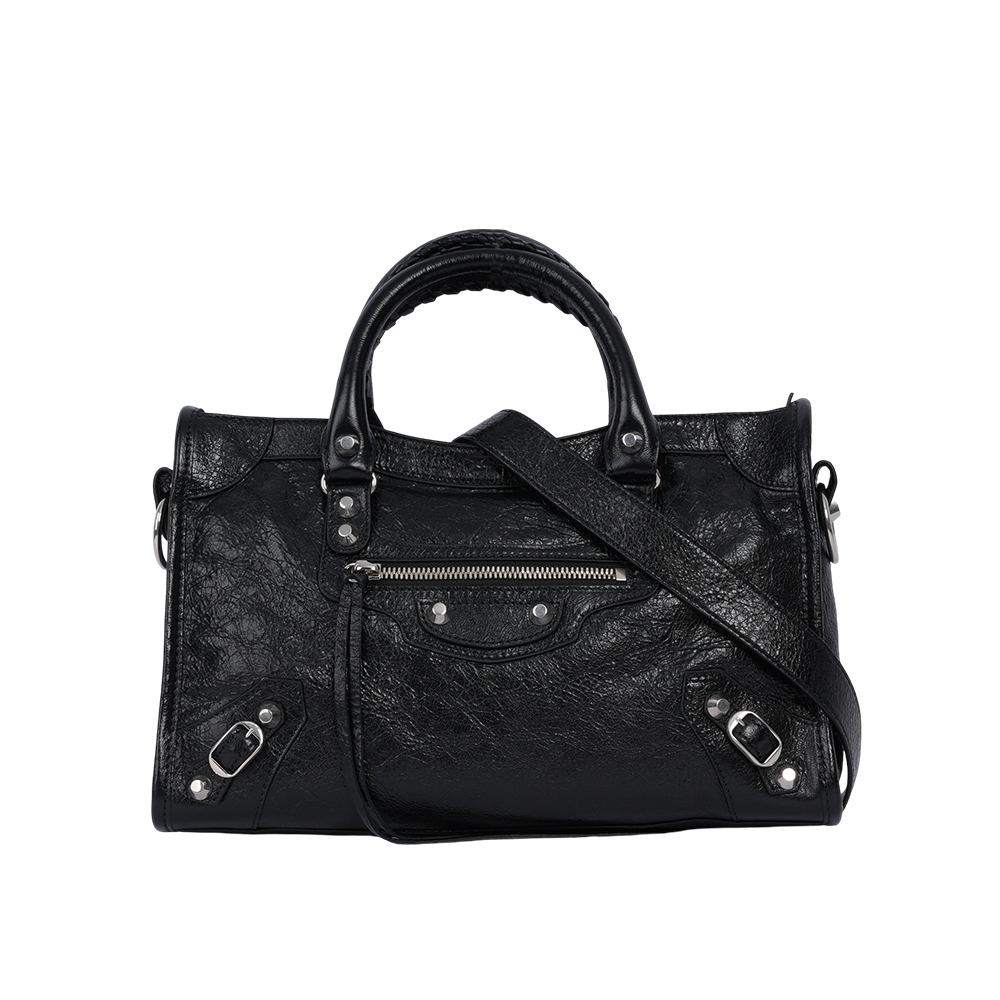 BALENCIAGA Le City 銀釦小羊皮小款機車包/二用包/黑色, , large