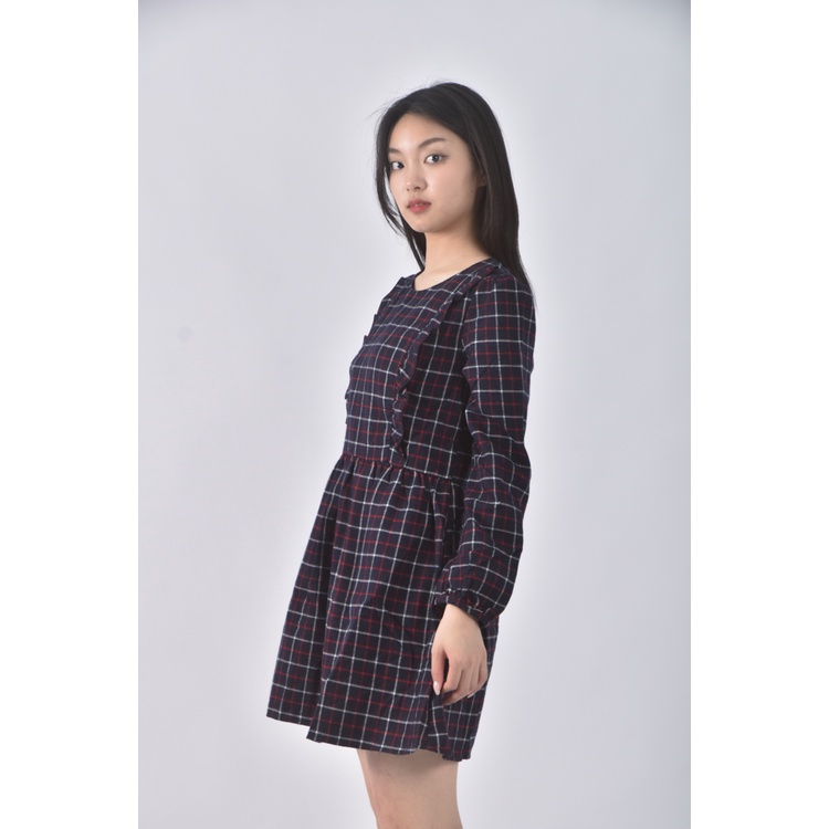 (S) earth music ecology質感格紋藍色洋裝二手衣, , large