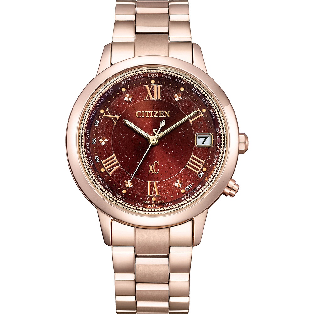 CITIZEN 星辰 XC Hebe田馥甄配戴款 酒紅 光動能鈦電波女錶 CB1138-62W, , large