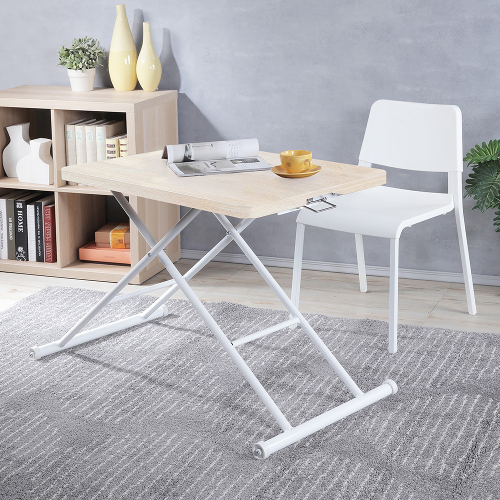 《C&B》中崎氣壓式90*60CM桌面加厚氣壓升降桌便利桌/台灣生產-北歐淺橡色