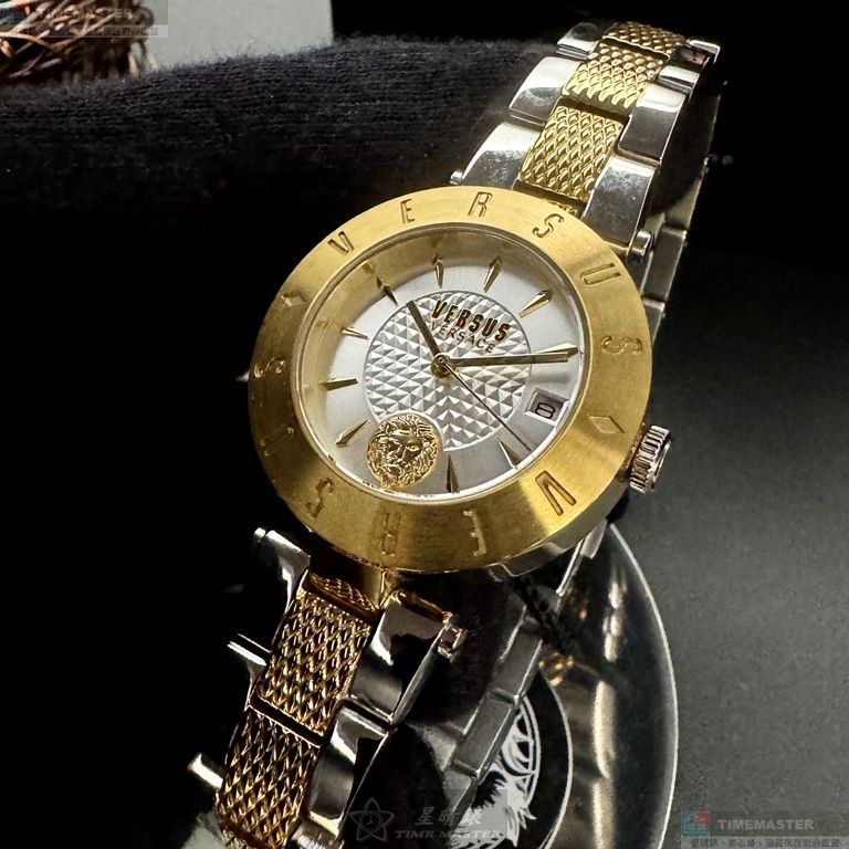 [星晴錶業]VERSUS VERSACE手錶,34mm,VV00404銀白色錶面金色錶殼金銀相間精鋼錶帶款, , large
