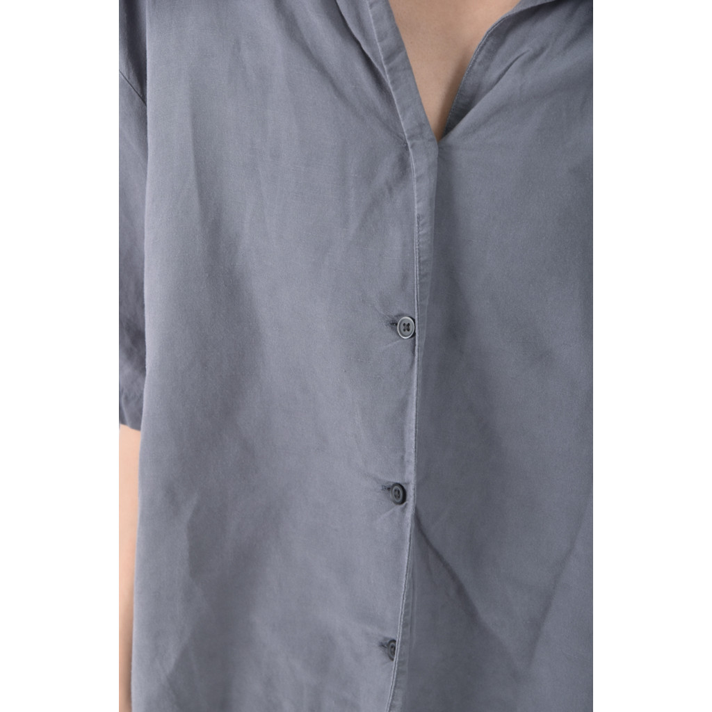 (2XL) uniqlo質感亞麻素面灰色短袖上衣二手衣, , large