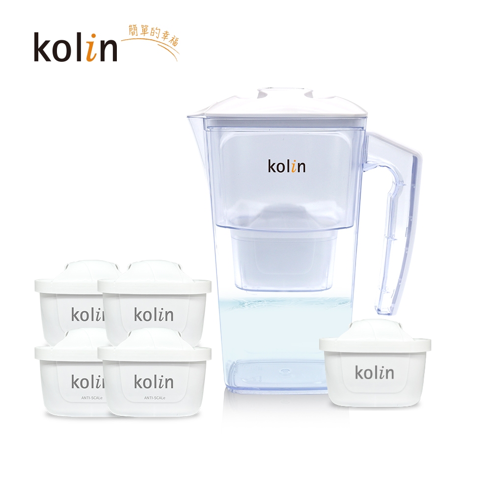 Kolin 歌林 2.5L濾水壺(內含四重濾芯*1)+五重淨垢濾芯4入(共1壺5芯/適用Brita), , large