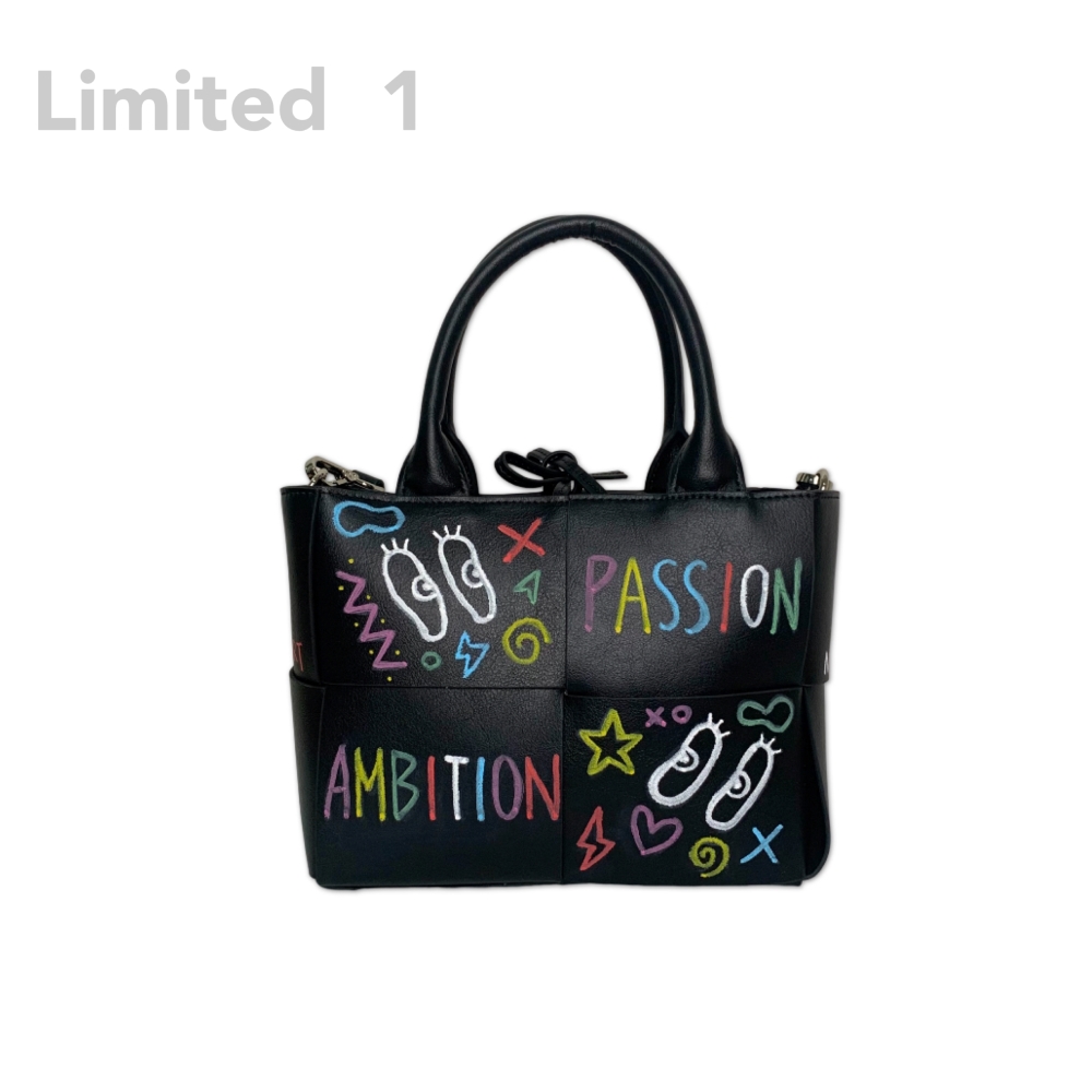  Personalized painted woven two-purpose small square bag black (M), , large