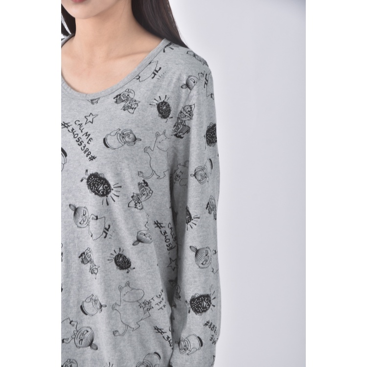 (M) odri質感印花灰色長袖上衣二手衣, , large