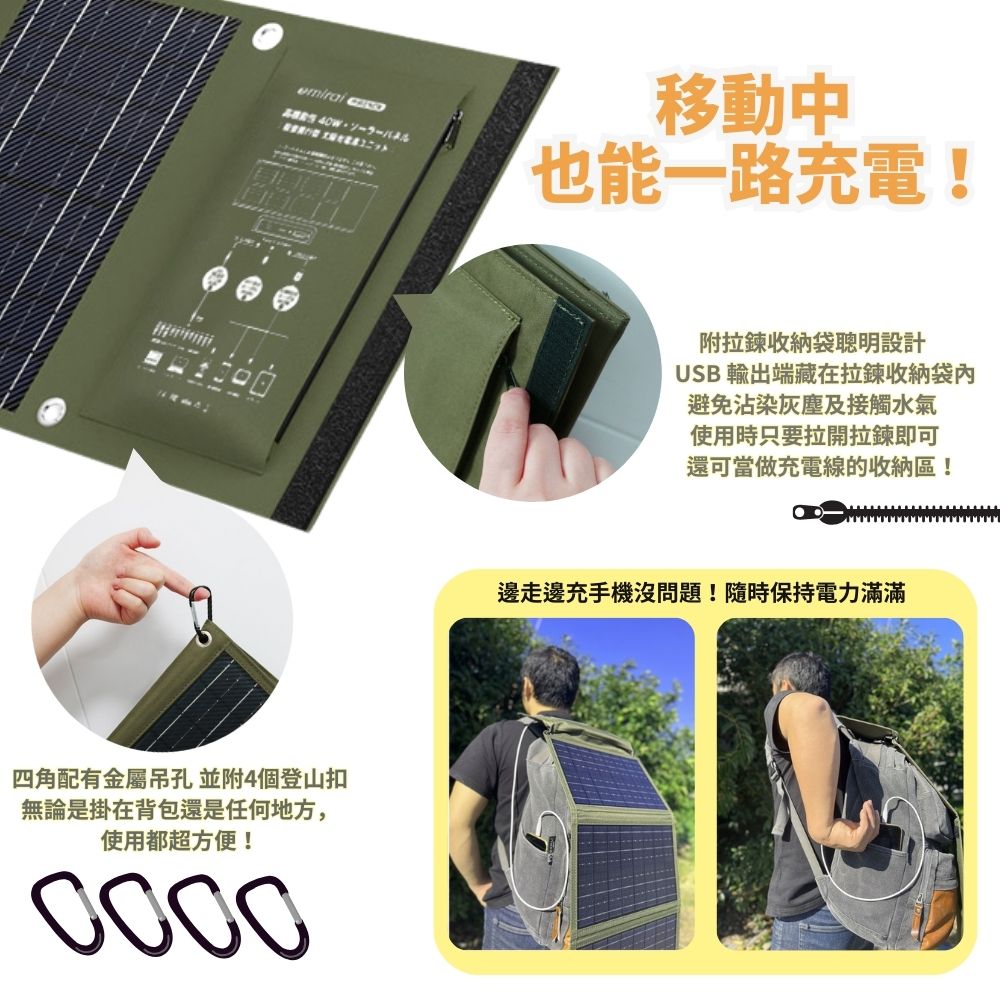 【emirai】高機動40W 折疊式冒險太陽能板, , large