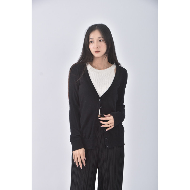 (S) forever21質感針織棉質V領黑色外套二手衣, , large