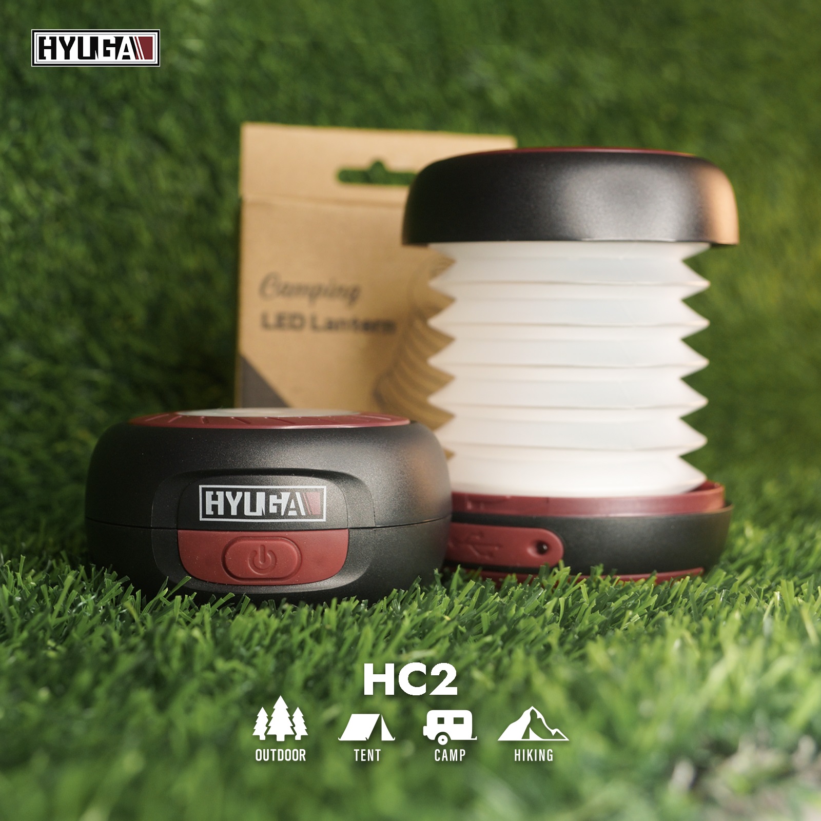 【HYUGA】Collapsible LED Camping Lantern – Dual Charging Modes, Dual Light Sources, Retro Chic Style, Tent Light, Ambient Light, Night Light , , large