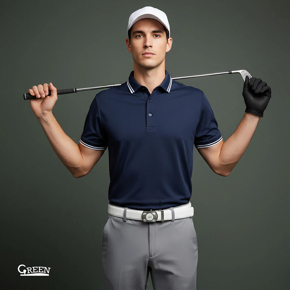 Green Golf 高爾夫 自動扣皮帶 腰帶 合成皮 磁吸球標 鋅合金帶扣 亮皮白, , large