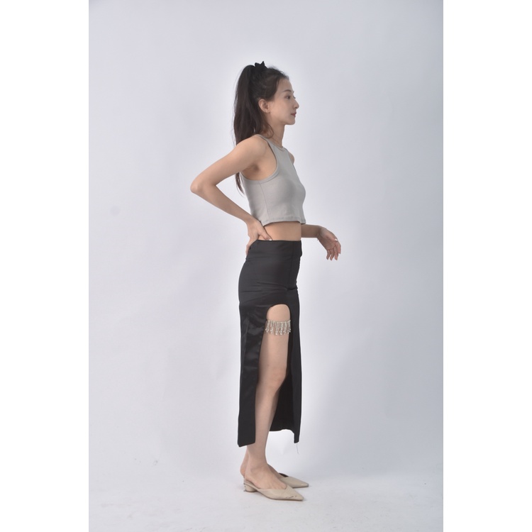 (S) 【安于晴Charlene私服】tbtg質感開岔黑色長裙二手衣, , large