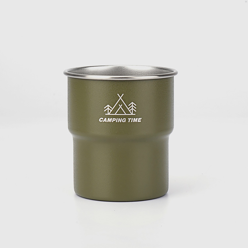 Lightweight stackable 304 stainless steel camping step cup, army green, 1 piece (outdoor step cup, camping stackable cup, lightweight drinking cup, camping portable cup), , large