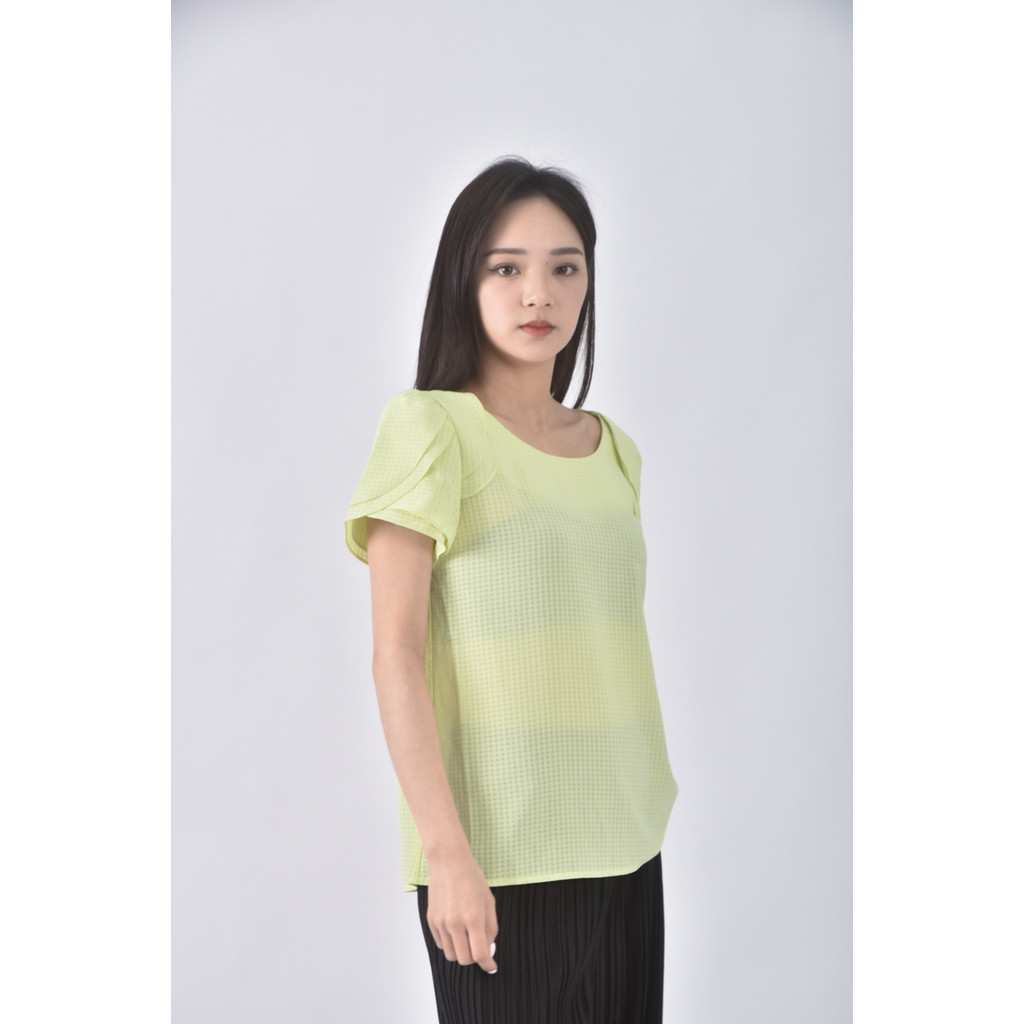 (S) 【金莎私服】simplicite質感格紋綠色短袖上衣二手衣, , large