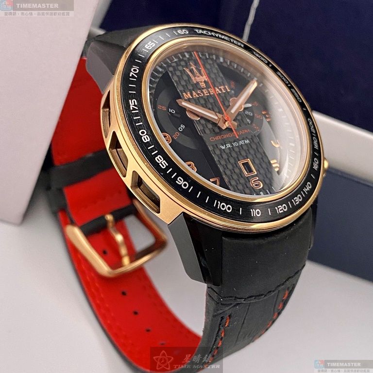 [星晴錶業]MASERATI手錶,46mm,R8873610003黑色錶面玫瑰金錶殼深黑色真皮皮革錶帶款, , large