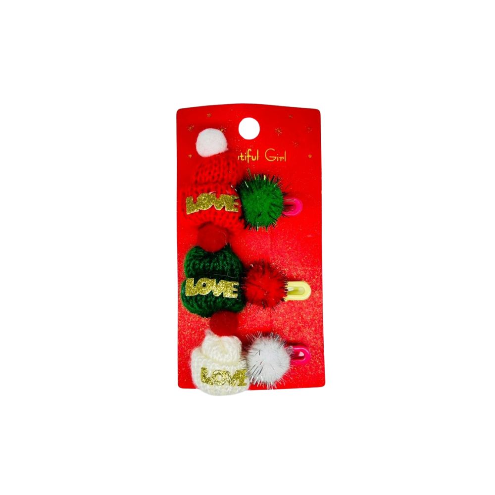 3入聖誕毛帽造型髮夾, , large