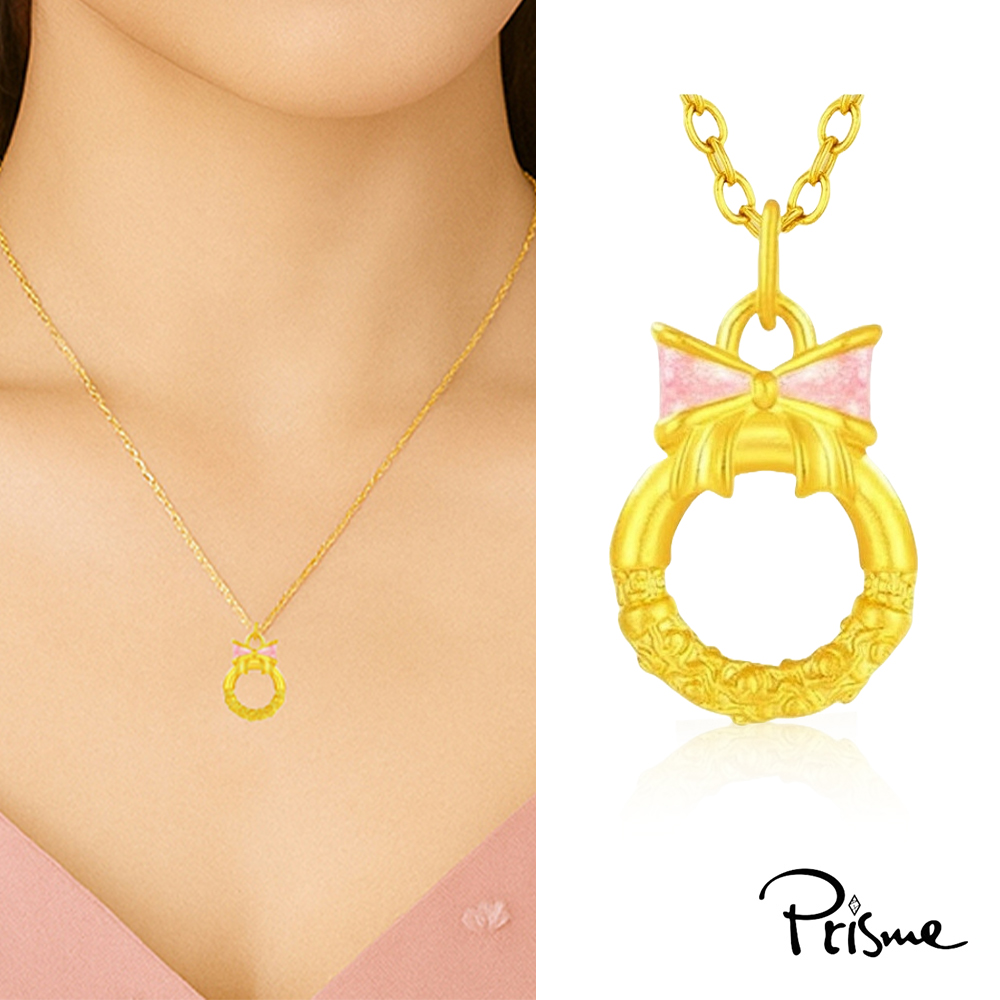 【Prisme Gold】黃金項鍊 蝴蝶結平安扣 鍊墜項鍊 (金重:約0.07錢±0.03), , large