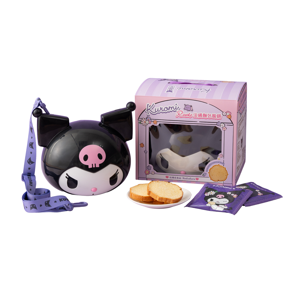 Kuromi造型桶附背袋(法國麵包脆餅8入-奶油), , large