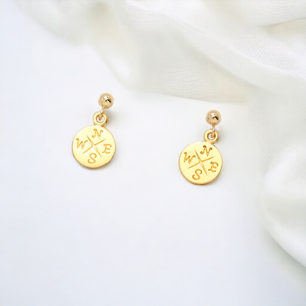 【Angel & Me】Luck Compass s925 sterling silver 24k gold plated earrings gift