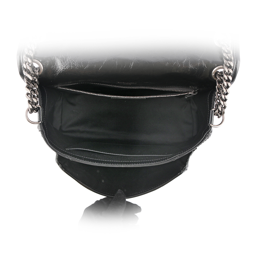 YSL 小牛皮翻蓋NIKI包/郵差包/中款(28cm)/黑色, , large